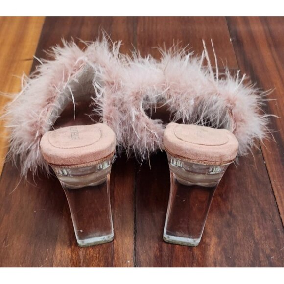 FREE PEOPLE X JEFFREY CAMPBELL Sz 7 DAISY FEATHER BOA HEELS PINK - Picture 4 of 13